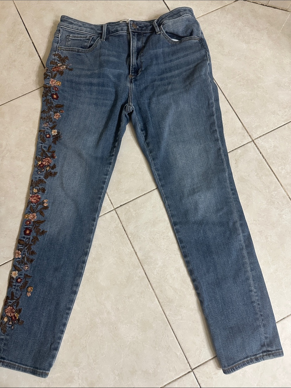 DRIFTWOOD Blue Skinny Jeans with Floral Side Embroidery
